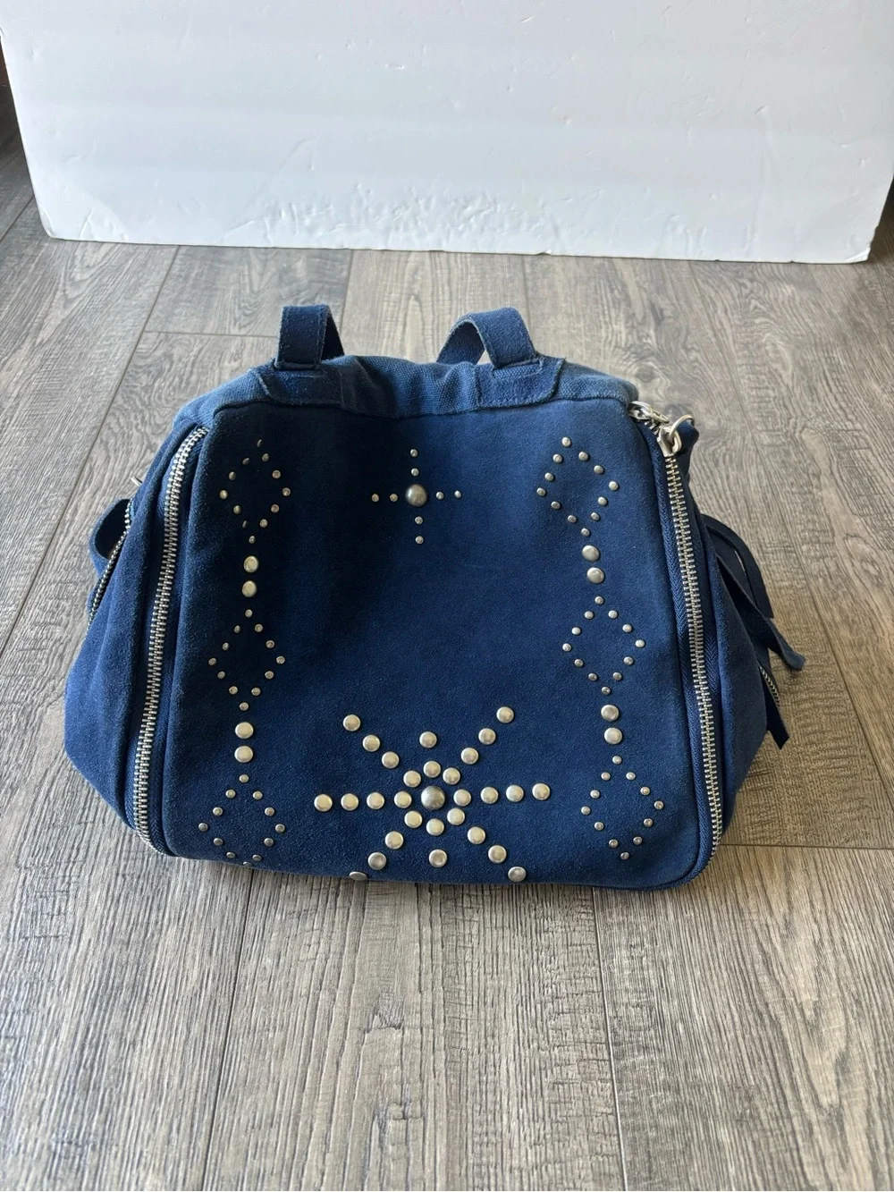 Free People Navy Studded Suede like Backpack